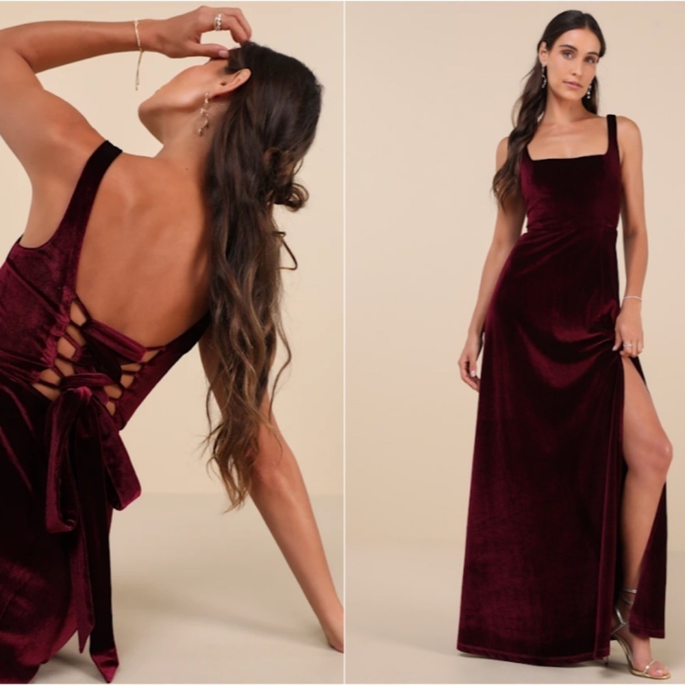 LULU's Prom Wedding Special Event Modern Chic Sexy Velvet Maxi Dress